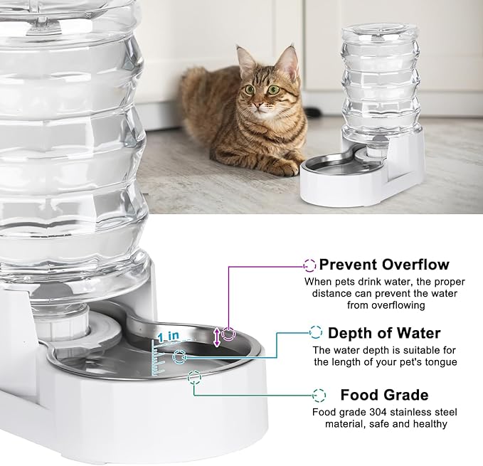 RIZZARI Pet Water Bowl Dispenser: 4L Automatic Stainless Steel Gravity Feeder - Large Capacity for 8-20 LB Cats and Dogs with Joint Spine Pain - for Kitchen Bedroom
