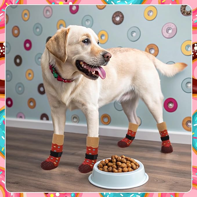 EXPAWLORER 8 Pcs Anti Slip Dog Socks, Dog Shoes for Hot Pavement, Dog Booties for Hardwood Floor, Prevent Licking Paws, Boots & Paw Protectors for Small Medium Large Senior Dogs