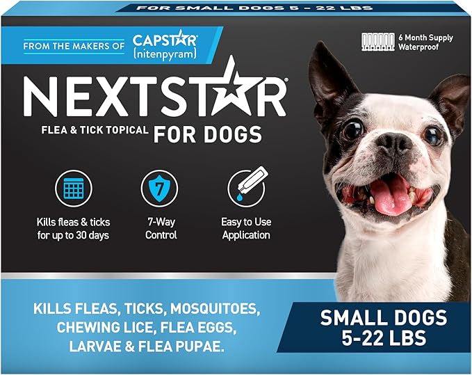 NEXTSTAR Flea and Tick Prevention for Dogs, Repellent & Control, Fast Acting Waterproof Topical Drops, Flea and Tick Prevention for Small Dogs, 6 Monthly Doses