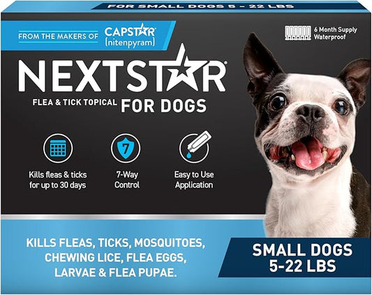 NEXTSTAR Flea and Tick Prevention for Dogs, Repellent & Control, Fast Acting Waterproof Topical Drops, Flea and Tick Prevention for Small Dogs, 6 Monthly Doses