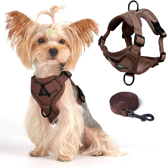 Vest Harness Leash Set for Small Dog Large Cat, Upgraded Escape Proof Adjustable Jacket with Lead for Puppy Fat Cat Outdoor Walking, Soft Breathable Mesh Coat with Reflective Strip (XL,Coffee Brown)