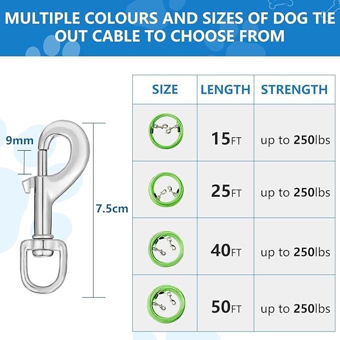 50FT Dog Lead Up to 250 Pounds - Heavy Duty Dog Runner for Yard, Outdoor and Camping, Green