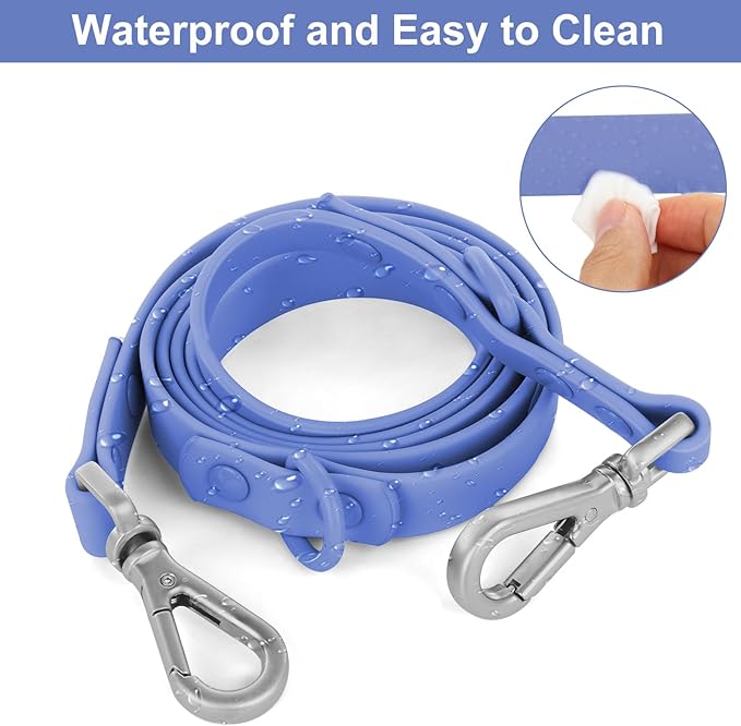 Wisedog Waterproof Dog Leash – 5ft/6ft Adjustable with 2 Hooks & Traffic Handle, Easy to Clean Double Clip Leash for Small, Medium, Large Dogs (Blue,S)