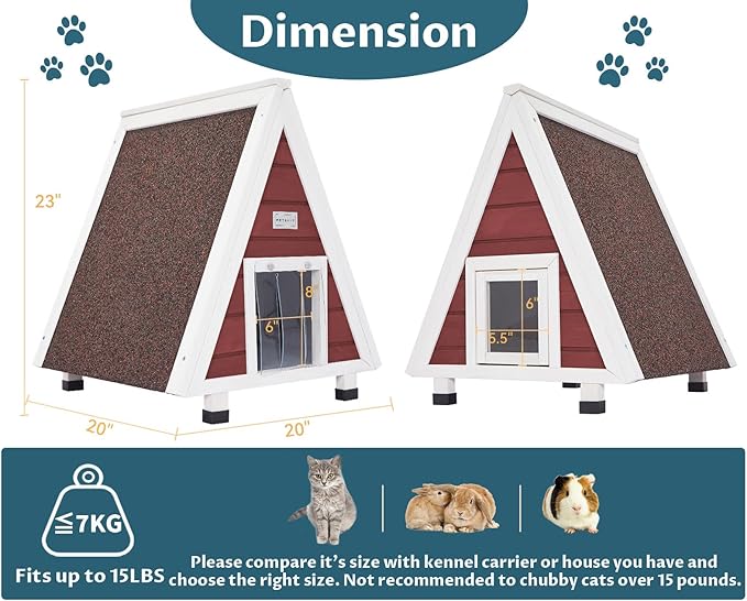 Petsfit Cat House Outdoor Weatherproof,Feral Cat House Outdoor Indoor with Escape Door for Rabbits,Ferret,Guinea Pig,Dogs and Other Small Animals Red