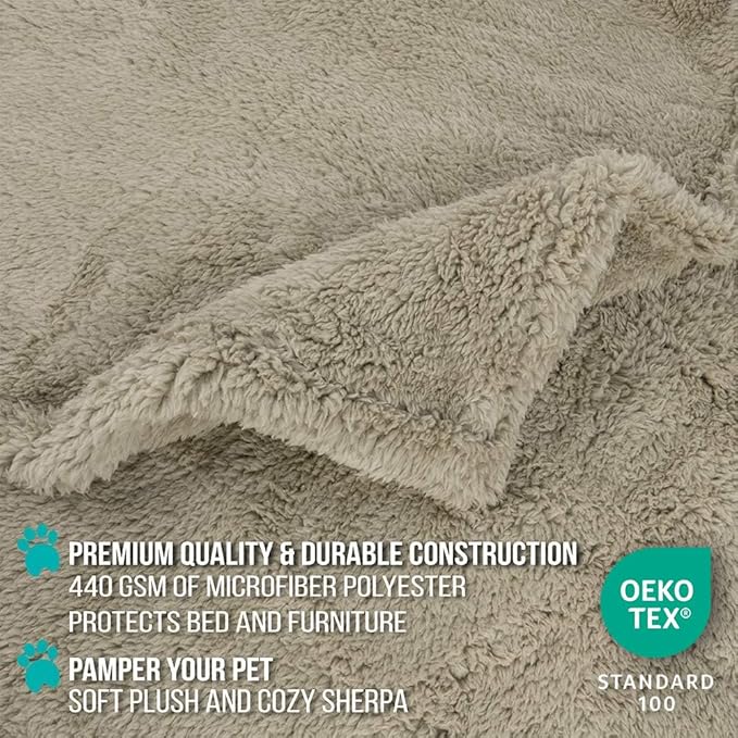 PetAmi Fluffy Waterproof Dog Blanket for Bed Large Dogs, Soft Warm Pet Sherpa Throw Pee Proof Couch Cover, Reversible Cat Blanket Sofa Crate Kennel Protector, Washable Mat (Taupe Camel, 60x80)