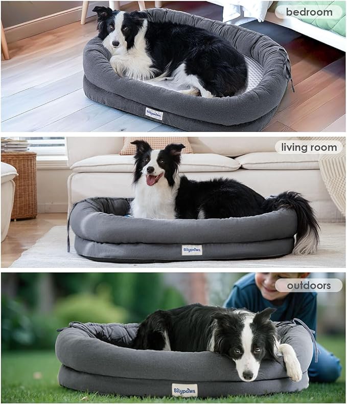 Orthopedic Dog Bed for Large Dogs, Pet Sofa Bed with Egg Crate Foam, 4-Sided Bolster, Removable Washable Cover & Anti-Slip Bottom, X-Large Dark Gray