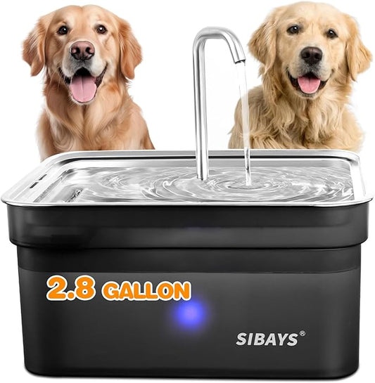 SIBAYS Dog Water Fountain for Large Dogs, 355oz/2.8Gal/10.5L Automatic Dog and Cat Water Fountain, Large Pet Fountain with Stainless Steel Bowl, Dog Water Bowl Dispenser Easy to Clean, BPA-Free(FS70)