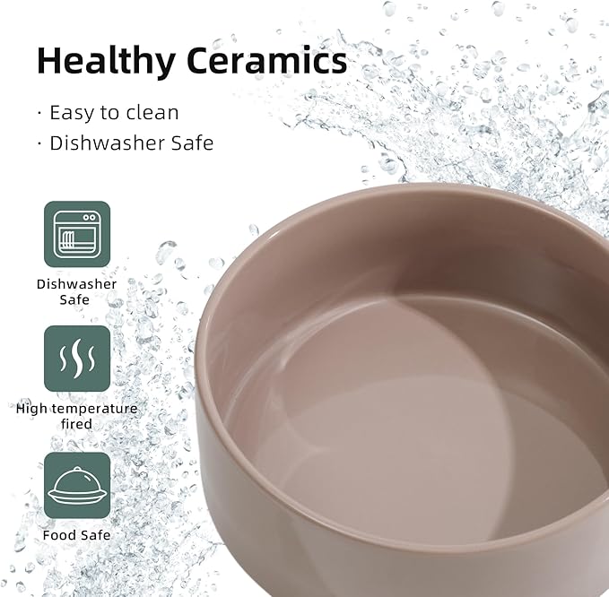 Ceramic 8.2inch Raised Dog Bowl with Stand for Large- Breed Dogs, Pet Food and Water Feeder (Double Bowl with Stand - Brown Coffee)