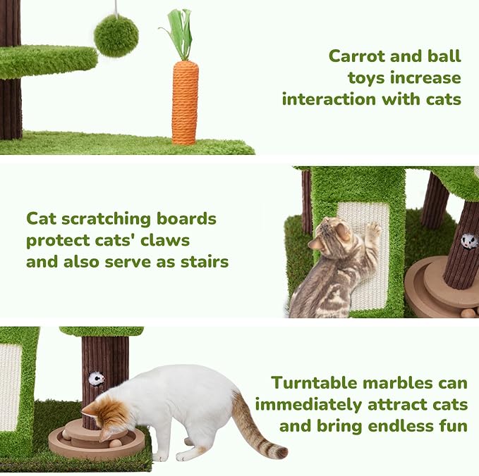 55in Tall Cat Tree Tower with Cat Toys for Indoor Multi-Level Cozy Large Cat Tree with Condo Top Perch and Sisal Scratching Posts, Green Cat Tower for Kitty and Adult Cats