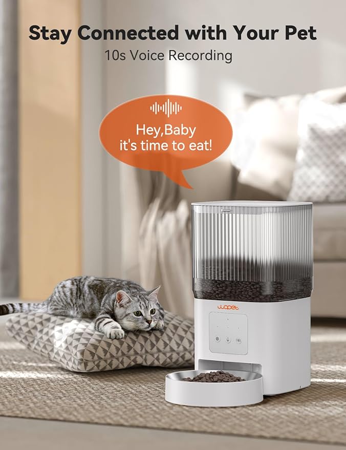 WOPET Automatic Cat Feeder, 5G WiFi Automatic Dog Feeder with APP Control for Remote Feeding, Cat Food Dispenser with Low Food Sensor and Voice Recorder,Up to 10 Meals Per Day for Cats and Dogs