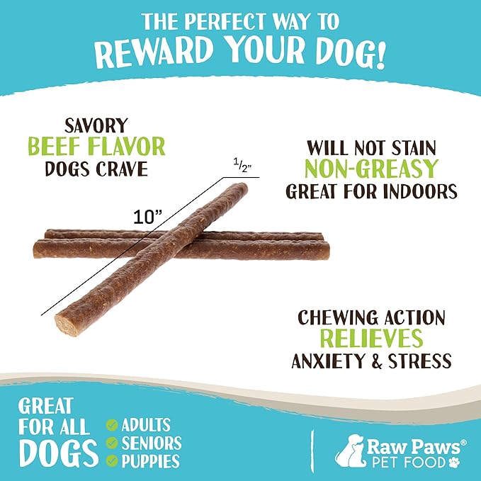 Raw Paws Alternative Soft Bully Sticks for Dogs, 10-Inch (15-Count) - Made in USA - Dog Chews Rawhide Free - Soft Dog Chews for Senior Dogs & Teething Puppies