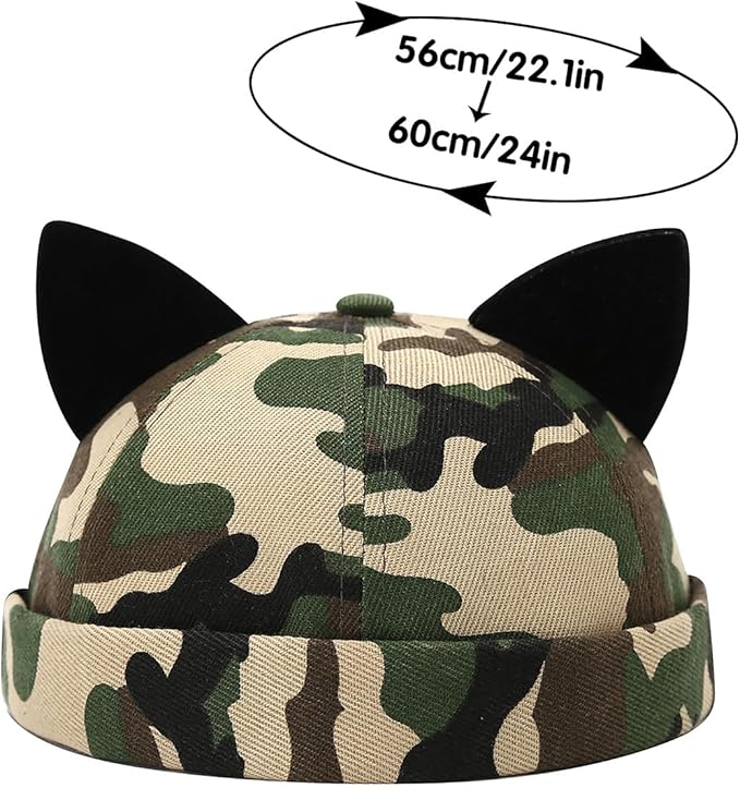 Malaxlx Cat Ear Docker Cap for Women Men – Brimless Cotton Sailor Beanie Skull Cap