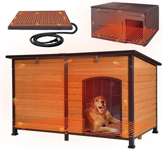 GUTINNEEN Extra Large Heated Dog House Outdoor Insulated Dog House Weatherproof Dog Shelter with Heated Pad, Insulated All-Round Thermal Liner, Chew-Proof Design for Large Dogs (Winter-Ready)