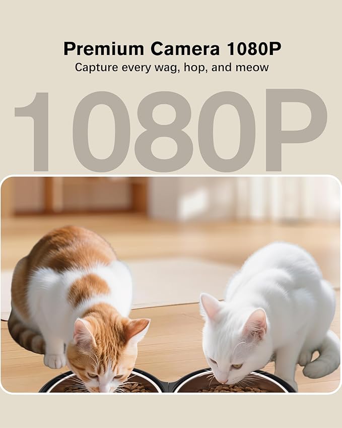 Automatic Cat Feeder, Camera Auto 2 Cats Dispenser 5L Microchip WiFi 2.4G&5G Timed Dual Pet Smart APP Dry Food Self Feeding Container Station (Black)