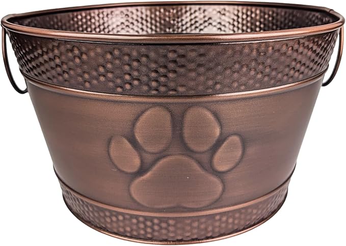 Metal Indestructible Dog Toy Bin - Storage Bin with Handles, Farmhouse Organizer Storage Basket for Pet Toys, Blankets, Leashes - Home Decor (Lead-Free Copper)