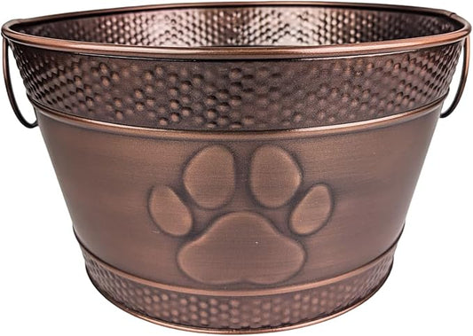 Metal Indestructible Dog Toy Bin - Storage Bin with Handles, Farmhouse Organizer Storage Basket for Pet Toys, Blankets, Leashes - Home Decor (Lead-Free Copper)