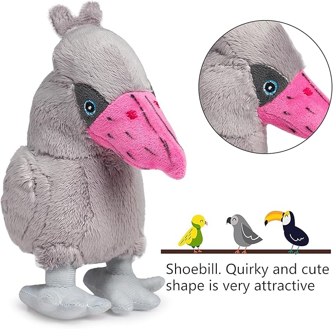 Hollypet Squeaky Plush Stuffed Durable Dog Toys, Cute Puppy Chew Toys for Small, Medium and Large Breed Dogs, Shoebill, Light Gray