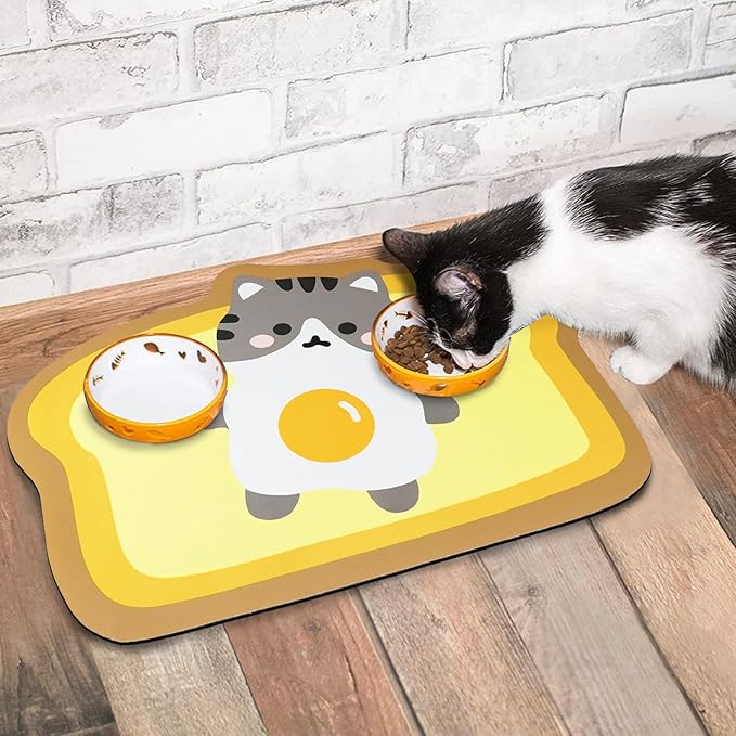 Yellow Cat Food & Water Mats - Absorbent Pet Feeding Placemats, 17.7 * 12 inch