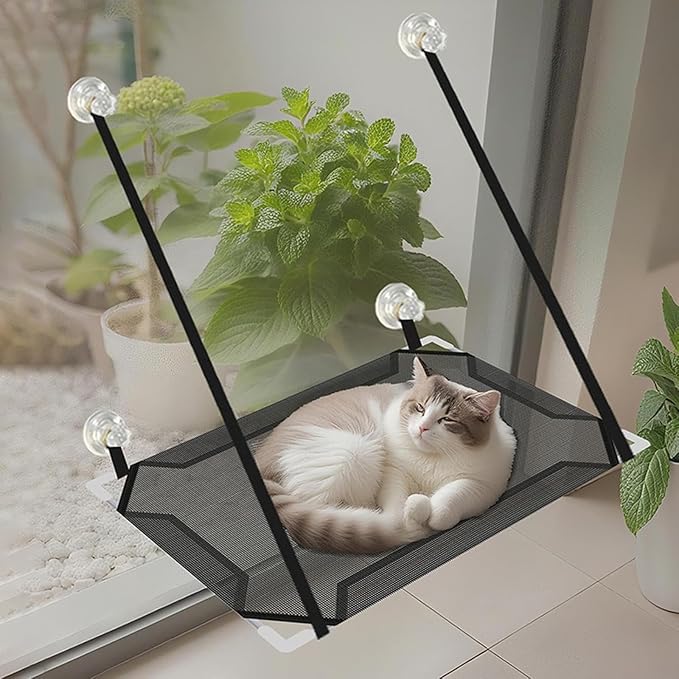 Cat Window Perch,Cat Hammock for Cats Up to 20 Pounds,Cool and Breathable, Durable and Easy to Clean,Comes with 4 Strong Suction Cups,Suitable for Indoor Kittens to Rest, Sunbathe