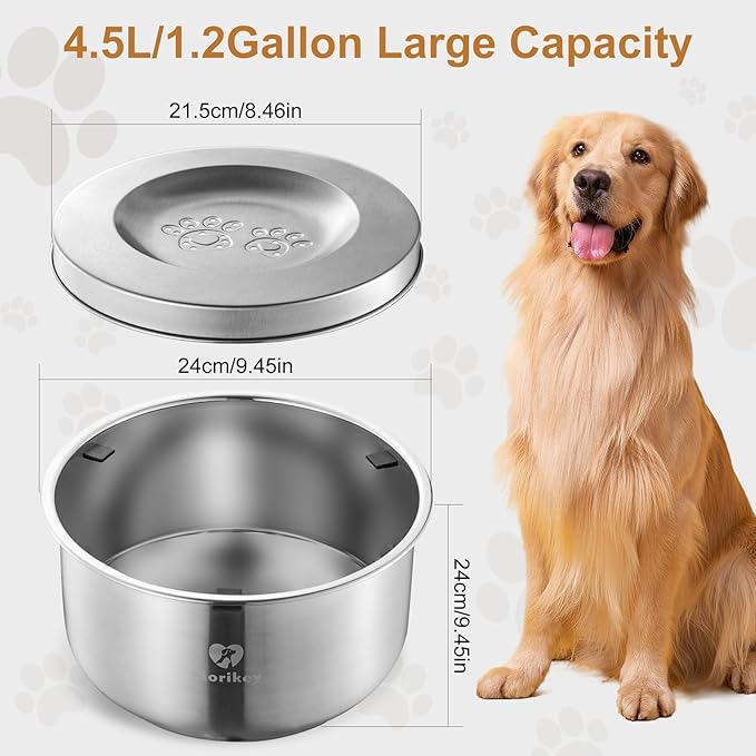 Dog Water Bowl No Spill, 4.5L/152oz Slow Drinking Dog Water Bowl, Stainless Steel Pet Water Dispenser with Floating Disk, Spill Proof & Dishwasher Safe