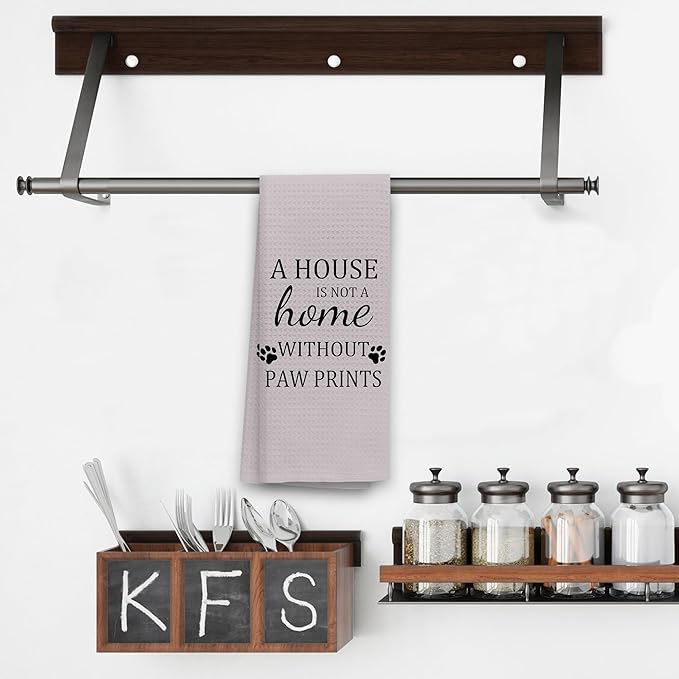 TNUW Dog Kitchen Towels 16"24", Home Decorations, A House is Not A Home Without Paw Prints, Soft Absorbent Tea Dish Hand Towels, Lovers Gifts for Women (Grey 2)