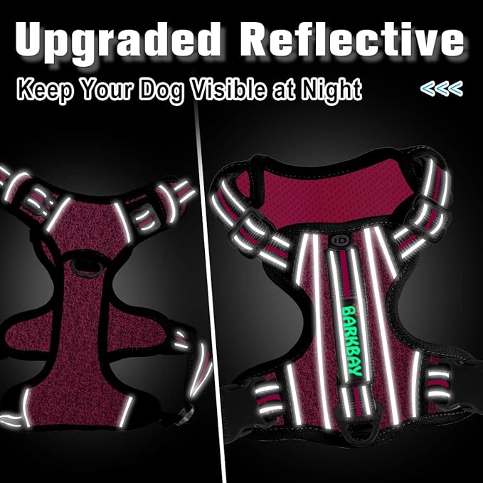 BARKBAY Dog Harness No Pull with ID Tag Pocket - Heavy Duty, Reflective, Easy Control for Small Dogs(Pink/Black,S)