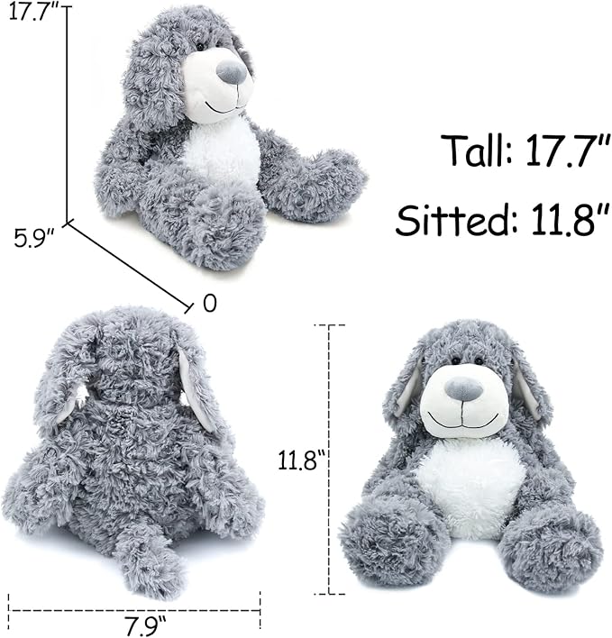 Smiling Gray Puppy Dog Stuffed Animal Plush Toys– Soft Shaggy Plush with Floppy Ears & White Belly, Cuddly Toy for Kids Boys Girls Birthday Nursery Bedtime Easter Gifts, 17.7 inches