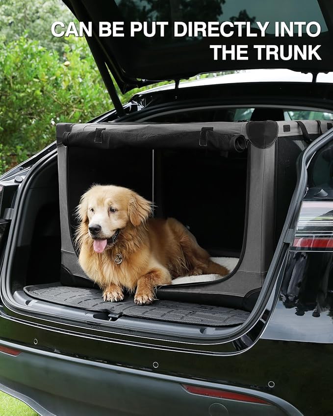 33 Inch Collapsible Travel Dog Crate for Medium Large Dogs, Portable Dog Crate 4-Door Foldable Soft Kennel with Durable Mesh Windows for Indoor & Outdoor Travel, with Storage Bag,Grey