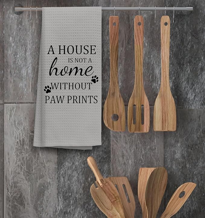 TNUW Dog Themed Kitchen Towels 16″×24″,A House is Not A Home Without Paw Prints Soft and Absorbent Kitchen Tea Towel Dish Towels Hand Towels,Gifts for Women Girls Dog Lovers (Color-1) (Gray)