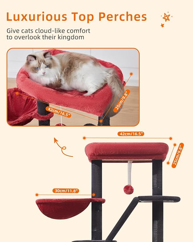 Taoqimiao Gothic Cat Tree,38.5-Inch Cat Tower for Indoor Cats,Suitable for Kittens with Luxurious cat condo with Adjustable Baskets and Luxurious Perch MS029SBR Black and Red