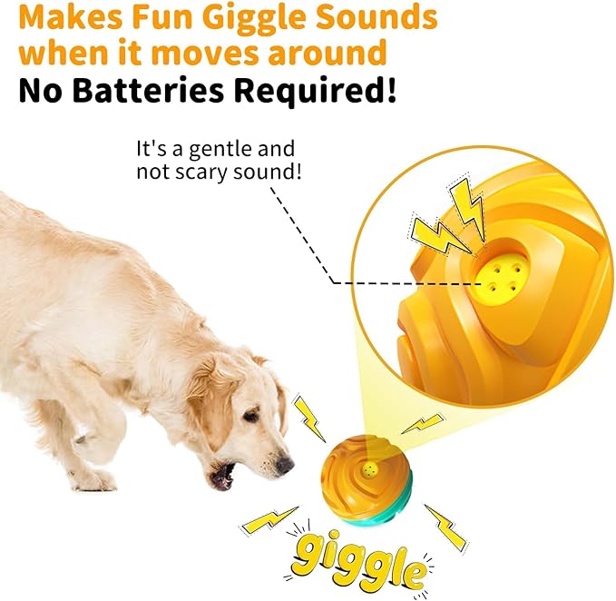 Dog Ball for Aggressive Chewers - Interactive Dog Toy Giggle Balls Fun Squeaky Sound to Keep Them Busy, Durable for Small Medium Large Breeds, Rubber Chew Toys, As Seen on TV, Orange & Blue