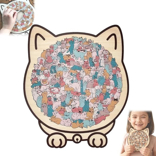 135-Piece Morandi Cat Shaped Wood Puzzle, Cute Cat Shaped Wooden Jigsaw Puzzle, Unique Framed Cats Outlines Jigsaw