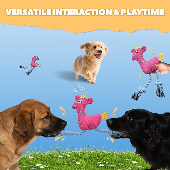 Squeak Plush Dog Toys for Small & Medium Breeds, Chew Rope to Keep Them Busy for Puppy Teething Chewing, Interactive Indoor/Outdoor Play, Best Pet Gift, Pink Deer