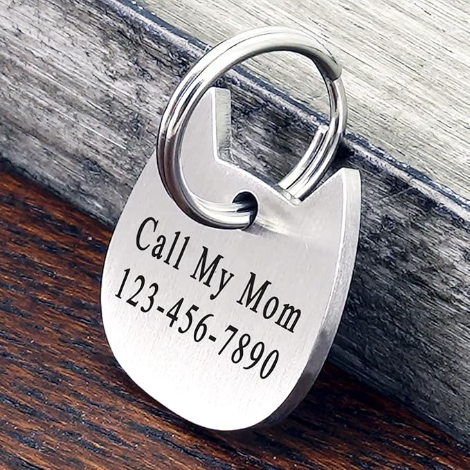 Ultra Joys Cat ID Tag Personalized Pet Tags, Durable Stainless Steel Small Pet Mini Dog Cat Tag Lightweight - Cathead Tag in Silver