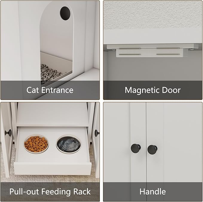 Double Litter Box Enclosure, Hidden Litter Boxes Furniture for 2 Cats, Large Litter Box Cabinet with Cat Feed Station, Cat House, TV Stand, Side Table