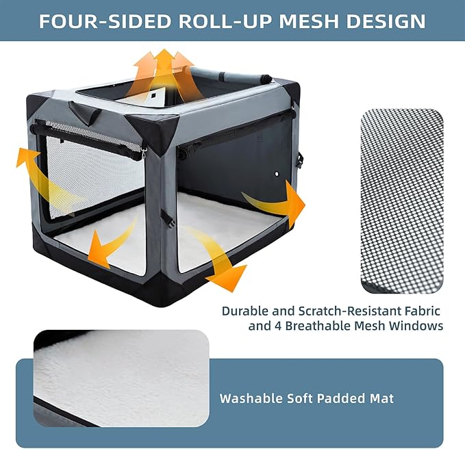 Pettycare 26 Inch Collapsible Foldable Soft Dog Kennel with Chew Proof Mesh Windows, Indoor & Outdoor Travel Dog Crate