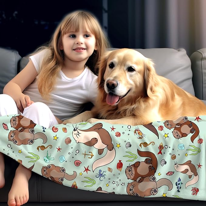 Sea Otters Blanket Super Soft Warm Flannel Throw Blankets Bedding Gifts for Kids Girls Boys Adults 80"x60"