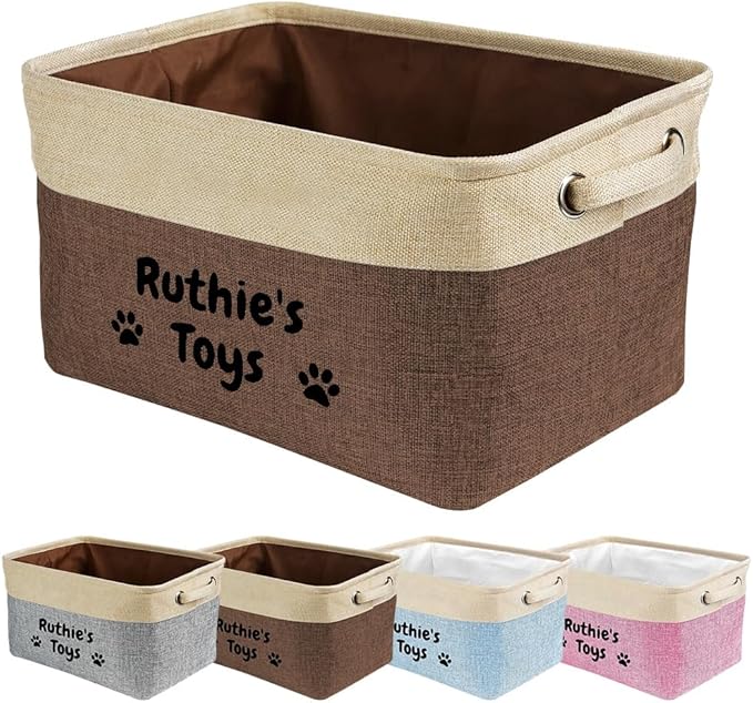 Personalized Dog Toys Storage Basket Custom Dog's Name Sturdy Foldable Collapsible Storage Bin Box with Handles for Organizing Pet Food, Toys, Clothes, 15" x 9.8" x 9"