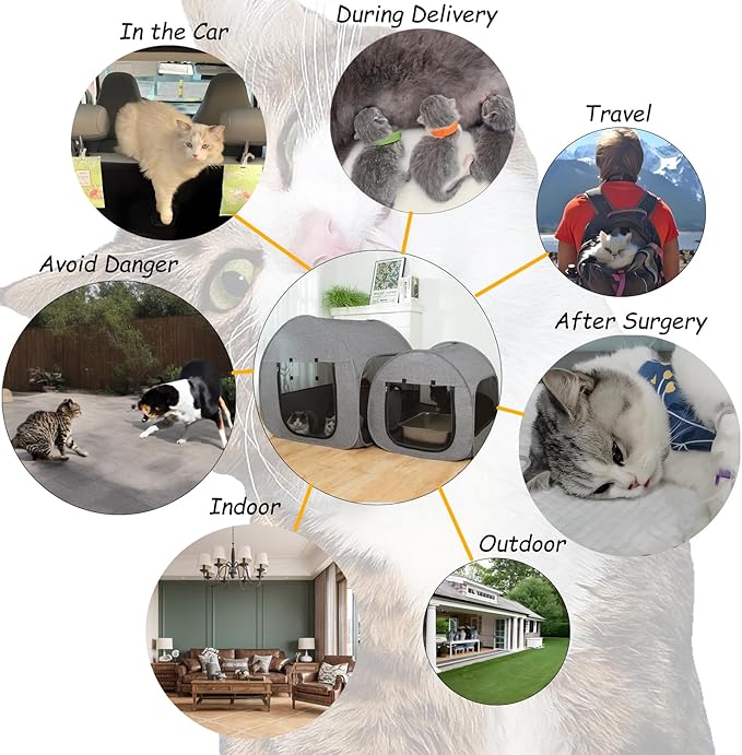 LUCKITTY Portable Cat Playpen, Delivery Room, Enclosure, Postoperative Recovery, House Design for Better Standing, Foldable Pet Tent for Indoor and Outdoor Use, Cat Houses & Condos Dark Gray