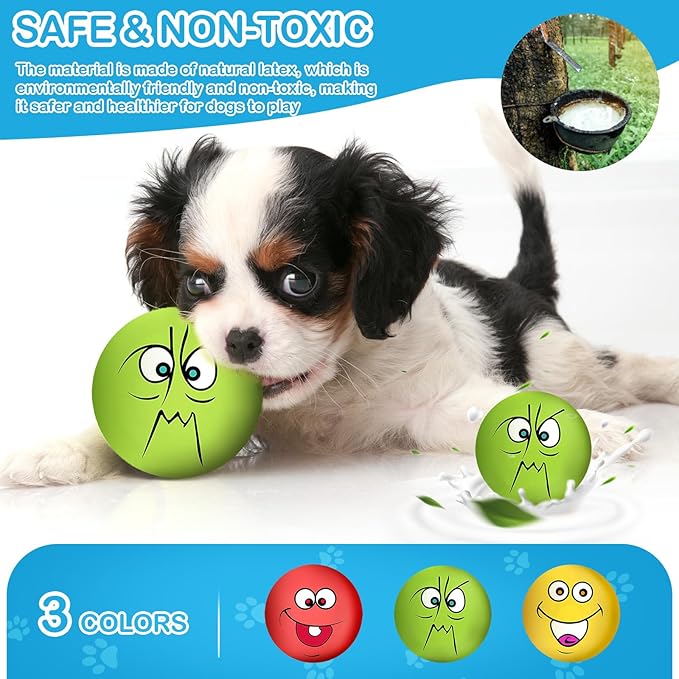 3.14" Squeaky Dog Toys Funny Smile Face Chewing Latex Rubber Soft Fetch Play Interactive Squeaky Dog Balls for Puppy Small Medium Pet Dog (3PCS)
