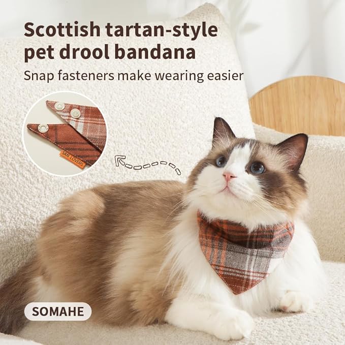 Dog Bandana Cat Bandana Checkered Dog Scarf Buffalo Plaid Printing Adjustable Bib Handkerchief Accessories Cat Apparel for Large Dogs Neck Girth 19.2-20.4inch Orange