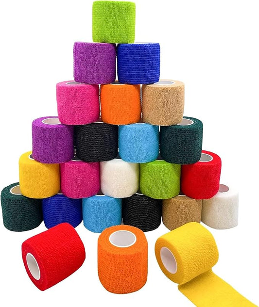 2 Inch - 24 Rolls Self Adhesive Bandage Wrap Vet Wrap for Dogs - Wrap Tape Athletic Cohesive Bandage for Sports Injury, Strain, Knee&Wrist, Ankle Sprains. First Aid Non-Woven Bandages