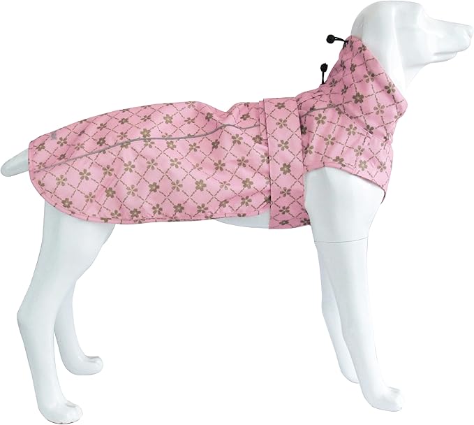 Adjustable Waterproof Dog Raincoat for Dogs,Lightweight Pet Rain Jacket Puppy Clothes with Reflective Strip for Small Medium Large Dogs(Medium,Gold Cheery Blossoms Pink)