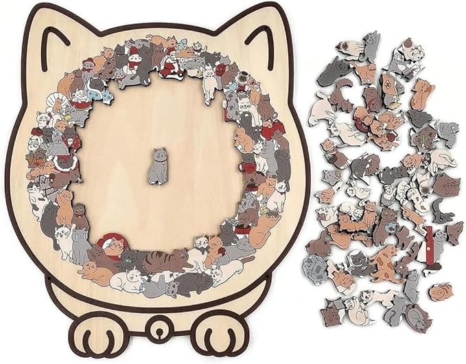 135-Piece Colored Cat Shaped Wooden Jigsaw Puzzle, Cats Shaped Wooden Puzzle, Unique Animal Shape Wood Puzzle, Creative Gifts for Cats Lovers, Home Decor (#A)
