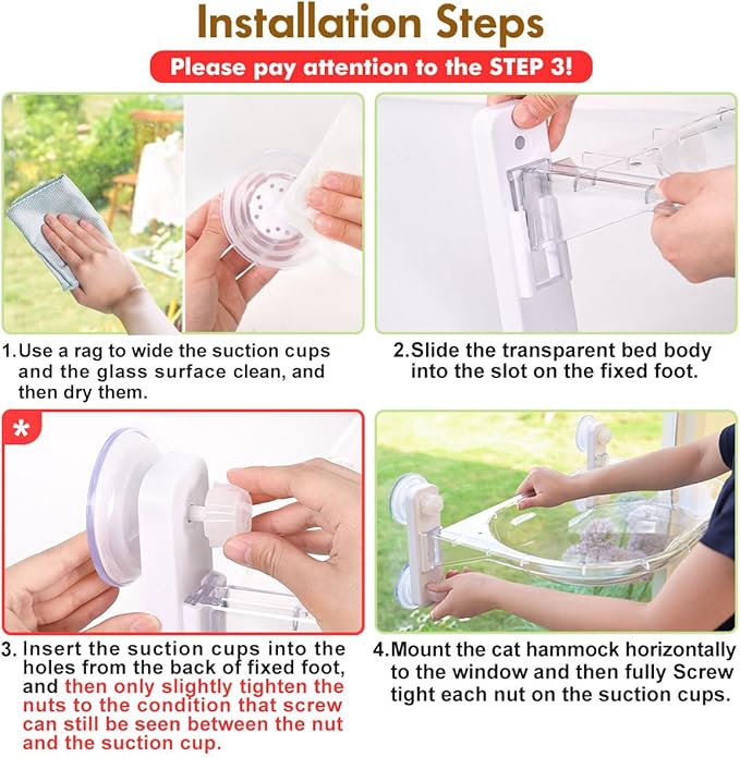 AMOSIJOY Transparent Cat Window Perch, Easy to Install & Clean Cat Hammock with 4 Enlarged Suction Cups for Large Cats, Panoramic Space Capsule Window Seat with Cozy Furry Mat