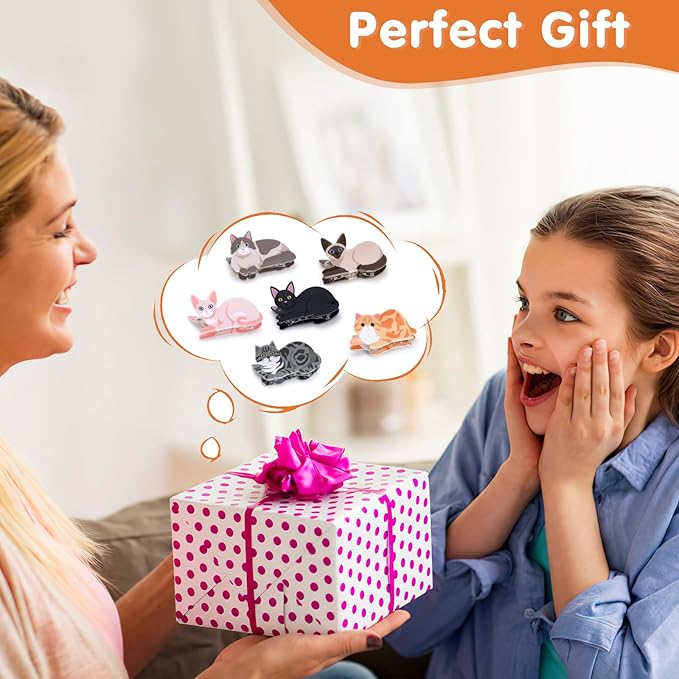 Cat Hair Claw Clips for Women Girls Cute Small Hairpins Hairgrips For Short Long Hair Breastpin Gift Idea For Her Daughter Kitty Lovers Girl's School Companions Set of 6