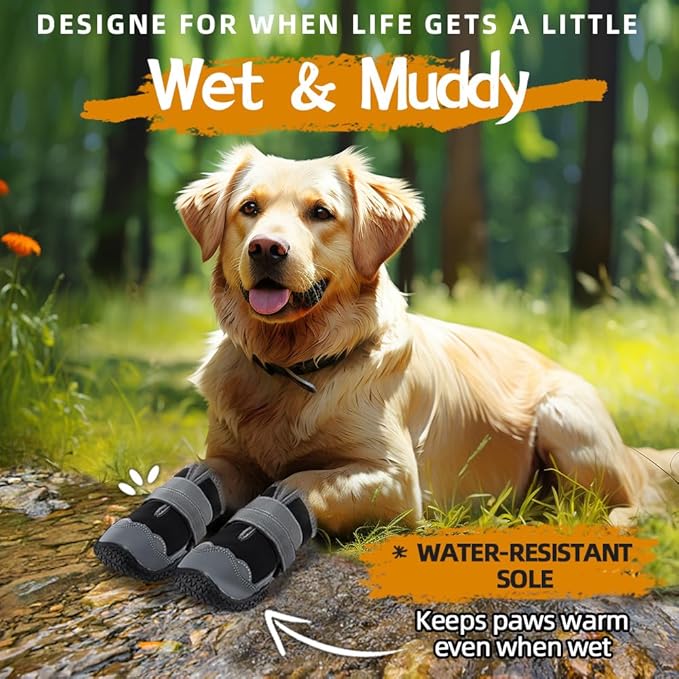 Dog Shoes for Large Dogs, Medium Dog Boots & Paw Protectors for Hardwood Floors, Outdoor Dog Booties for Hot Pavement Winter Snow Hiking, Waterproof Dog Shoes with Reflective Strips Size 5