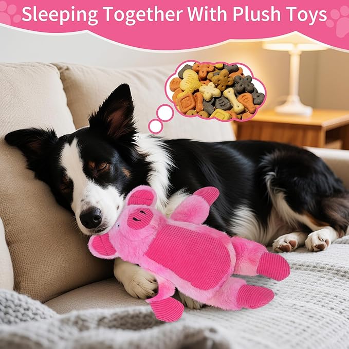 Dog Toys Plush, Squeaky Stuffed Dog Toy, Rainbow Pig Dog Toys for Small Medium Breeds, Soft DogToy Plush, Puppy Teething Dog Toy, Interactive Dogs Toy for Indoor Dogs(Pink)