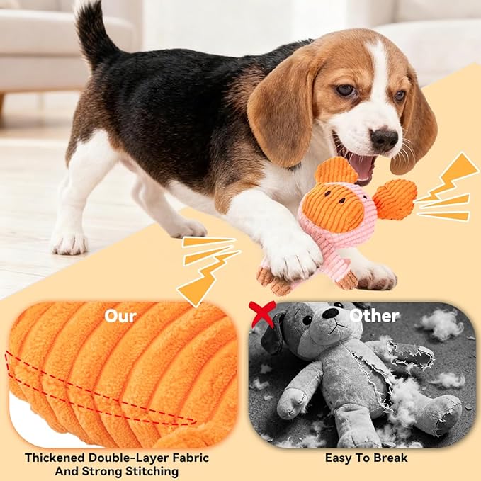 Squeaky Plush Dog Toys: 5 Pack Tough Stuffed Toys - Chew Teething Crinkle Boredom Relief for Puppy Small Medium Large Breed Dogs - Christmas Birthday Gift