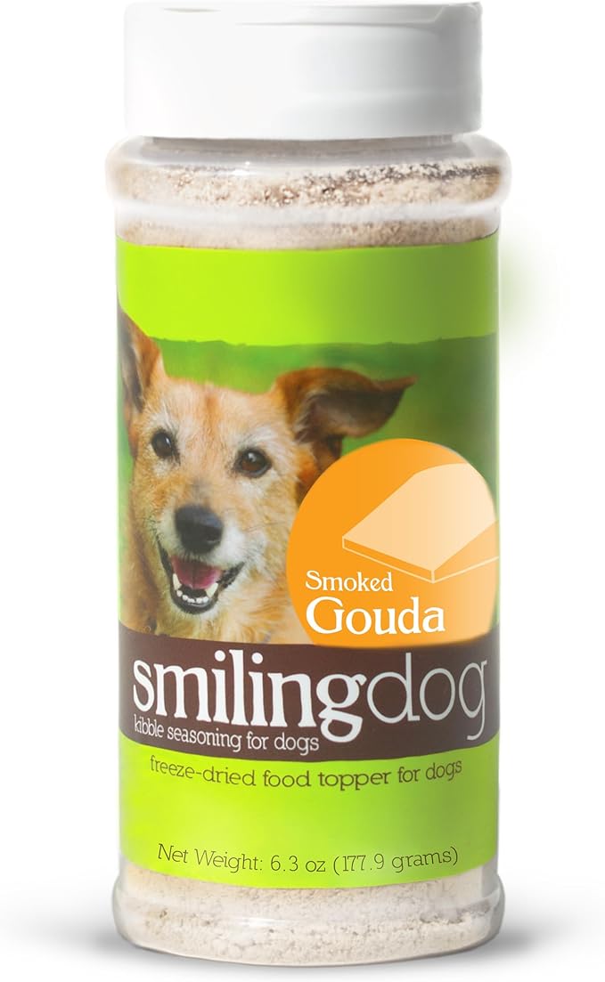 Herbsmith Smiling Dog Kibble Seasoning – Freeze Dried Cheese Food Topper - Smoked Gouda – All Natural, Human-Grade Topper for Dogs - 6 oz